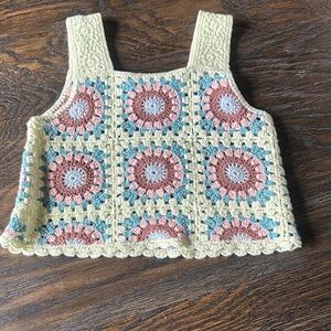 Zara Cream Crochet Tank with Pastel Pink & Blue Accents